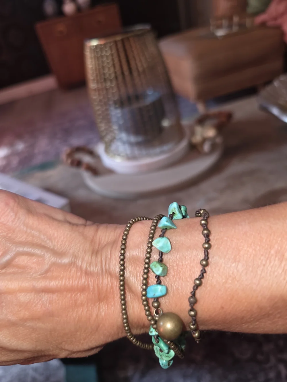 Source Unknown Turquoise Green Bead Multi-Chain Bracelet